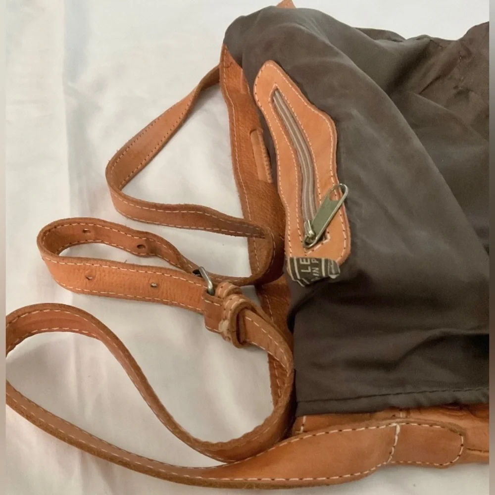 Tan Leather Bucket Bag with Embossed Detail